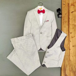 تصویر کت شلوار و جلیقه سرانه طوسی 3 تیکه پسرانه طوسی