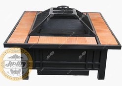 تصویر آتشدان و فایرپیت چدنی مربع همراه با در توری 