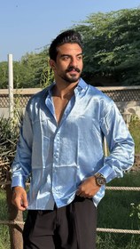 تصویر پیراهن ساتن - سورمه ای / M 