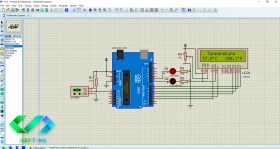 تصویر راه اندازی سنسور دما DS18B20 با آردوینو و پروتئوس 