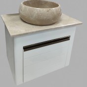 تصویر روشویی کابینتی سنگی روکار سفید با سنگ کرم 