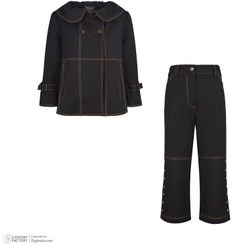 تصویر ست کت و شلوار زنانه کتان مشکی گره استایل مدل پاریس 