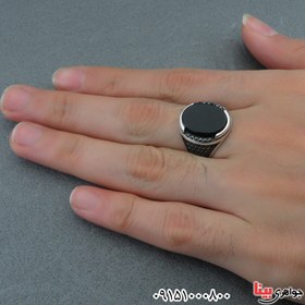 تصویر انگشتر نقره عقیق سیاه مردانه مدل بارسلونا کد 62225 Barcelona black agate ring