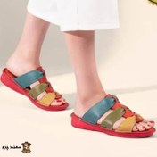 تصویر دمپایی زنانه چرم طبیعی مدل A1-105 رنگ قرمز و زرد 