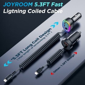 تصویر شارژر فندکی فست شارژ جویروم Joyroom JR-CL20 توان 57 وات کابل متصل Lightning 