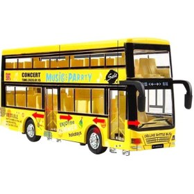 تصویر ماشین‌های کششی اتوبوس مدل دوطبقه از آلیاژ - وسایل نقلیه ساختمانی برند generic Bus Pull Back Cars Alloy Double Decker School Bus Construction Vehicles