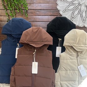 تصویر پافر کلاهدار سیلیکونی ضد آب سایز ۴ تا ۸ سال رنگ مشکی و شتری 