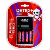 تصویر شارژر هوشمند باتری DETEX+ LCD همراه با ۴ عدد باتری قلمی و نیم قلمی 
