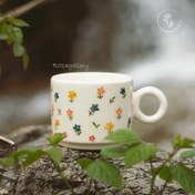 تصویر ماگ نیم‌لیوان سرامیکی طرح گل (کد L080) 