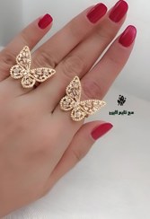 تصویر انگشتر جواهری طرح پروانه نگین اتمی Full gem butterfly jewelry ring