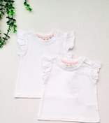 تصویر تیشرت دخترانه نوزادی آستین چین دار برند جونیورز | وارداتی سفید | سایز ۰ تا ۹ ماه 