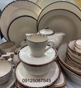 تصویر فنجان نعلبکی قهوه خوری دوریکا طرح بانددار بیرنگ cup and saucer dorika