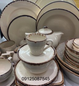 تصویر فنجان نعلبکی قهوه خوری دوریکا طرح بانددار بیرنگ cup and saucer dorika