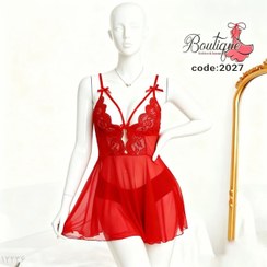 تصویر لباس خواب زنانه دانتل مدل 2027 رنگ قرمز 