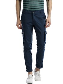 تصویر شلوار کتان مردانه فیت معمولی برند hubberholme Navy Blue Slim Fit Solid Cargo Trousers for Men