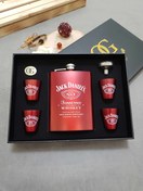 تصویر ست بطری جیبی 4 شاته قرمز جک دنیلز Jack Daniels Red Steel Hip Flask Set