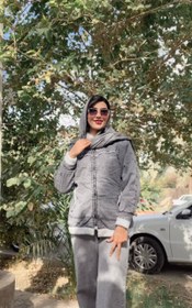 تصویر کاپشن جین تِدی مزونی داخل خز کامل فوق‌ العاده گرم - ذغالی پررنگ / 1 