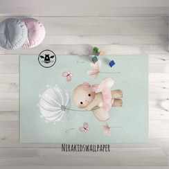 تصویر فرش اتاق کودک طرح خرگوش و قاصدک 