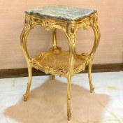 تصویر میز تلفن چوبی حصیری طلایی 