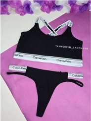 تصویر ست نیم تنه و شورت کلوین زنانه – برند EMA - مشکی / L EMA Calvin Women's Crop Top & Panty Set