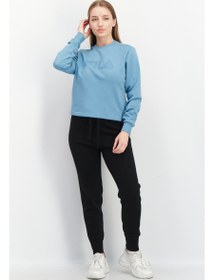 تصویر بلوز ورزشی زنانه آستین بلند فیت کوتاه Bevaix، آبی آدریاتیک برند Fila Women Sportswear Fit Long Sleeve Bevaix Cropped Sweatshirt, Adriatic Blue