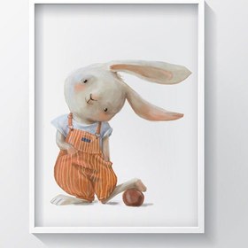 تصویر تابلو اتاق کودک هپی لند طرح بچه خرگوش بازیگوش کد T170213 - 15×20 سانتی متر 