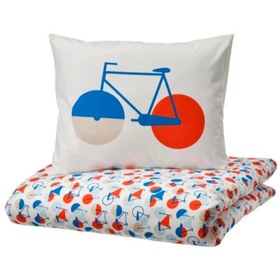 تصویر ست تخت کودک ایکیا مدل SPORTSLIG، طرح دوچرخه Duvet cover and pillowcase, bicycle pattern