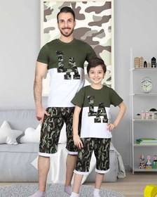 تصویر ست تی شرت و شلوارک مردانه نخی سبز ارتشی مادر Madar مدل Vicky 