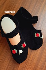 تصویر پاپوش طرح گل رز بافتنی تاروپود - ۳۸ / مشکی 