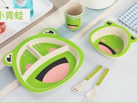 تصویر ست ظرف غذا کودک و نوزاد بامبو 5 تکه طرح حیوانات 