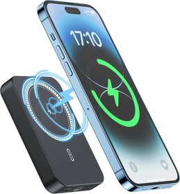 تصویر شارژر مغناطیسی بی سیم mag safe باتری no hon پاوربانک pd 20 w شارژ سریع 10000 میلی امپر NOHON Wireless Charger Portable Mag-Safe-Battery Pack: 10000mAh Power Bank PD 20W Fast Charging with USB-C Cable, External Powerbank for Mag-Safe, for iPhone 15 14 13 12 Mini Pro Pro Max (Black)
