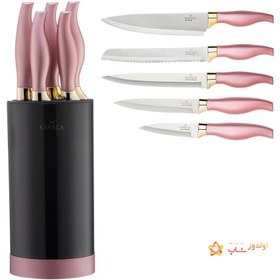 تصویر سرویس چاقو آشپزخانه 6 پارچه کاراجا مدل Rosegold 