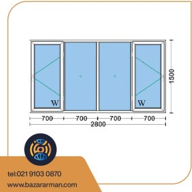 تصویر پنجره دوجداره upvc با شیشه ۴و۴ ساده به ابعاد 1800*2000 پروفیل گلد 
