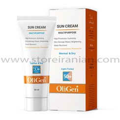 تصویر کرم ضد آفتاب رنگی روشن پوست های خشک و معمولی الی ژن SPF50 حجم 50 میلی لیتر Oligen Dry & Normal Skin Light Tinted Sunscreen Cream SPF50