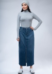 تصویر دامن جین آبی تیره بلند ۳۸۴۶۳ Long dark blue denim skirt