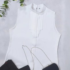 تصویر تاپ مجلسی زنانه برند الامور مدل یقه طرح دار جنس کرپ حریر - سفید / Women's Tops of Elamor Brand, Model Patterned Colla, Made of silk Crepe Fabric