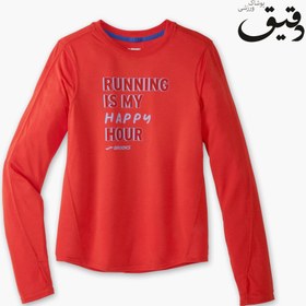 تصویر آستین بلند ورزشی زنانه بروکس Brooks long sleeve قرمز طرح دار Brooks long sleeve