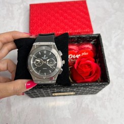 تصویر پکیج کادویی پسرانه باکس چرمی و ساعت هابلوت 