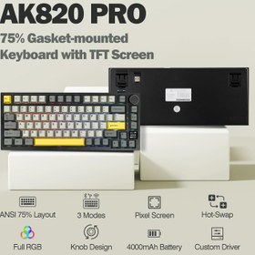 تصویر EPOMAKER Ajazz AK820 Pro 75 Gasket-mounted Mechanical Keyboard with TFT Screen 3 Modes(Bluetooth 5.1/2.4G Wireless amp Type-C Wired) Sound Dampening Foams (Grey Ajazz 