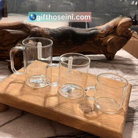 تصویر لیوان و شات پیرکس گرد وارداتی سه سایز لیوان گرد پیرکس