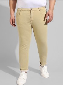 تصویر شلوار جین مردانه کلاسیک ساده بژ با فیت معمولی برند instafab plus Men's Classic Solid Beige Regular Fit Denim Jeans