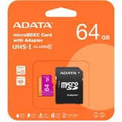 تصویر کارت حافظه microSDXC ای دیتا مدل Premier V10 A1 کلاس 10 استاندارد UHS-I سرعت 100MBps ظرفیت 64 گیگابایت 