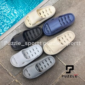 تصویر صندل مردانه کف سوراخ دار استخری سایز ۴۰-۴۳ رنگ مشکی و کرم 