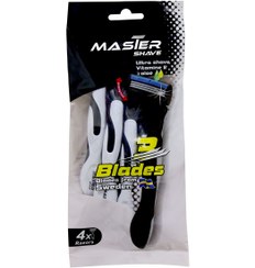 تصویر خودتراش مشکی 3تیغه بسته 4 عددی مستر شیو Master Shave 3Blade Black 4Pcs