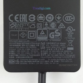 تصویر آداپتور تبلت مایکروسافت 12V/2.58A مدل Surface 1625 Microsoft Tablet AC Adapter Model NO. Surface 1625