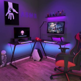 تصویر میز گیمینگ L شکل مشکی 