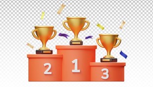 تصویر تصویر PNG طرح سه بعدی سکو قهرمانی با مجموعه کاپ 