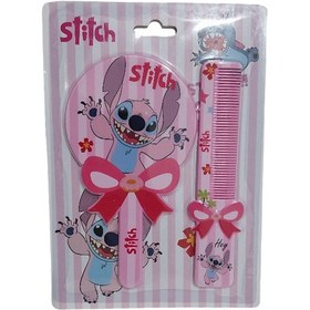 تصویر ست آینه و شانه طرح کرومی و استیچ - صورتی Mirror and comb set, chrome and stitch design