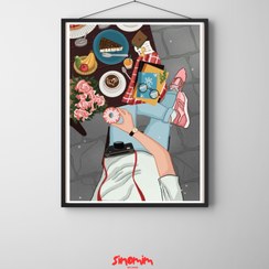 تصویر تابلو روزمرگی در کافه - 20x20cm / مشکی 