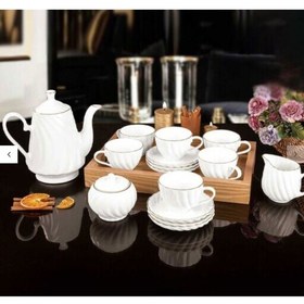 تصویر سرویس چای خوری نفره 17 پارچه لمون کارمن طرح مارپیچ لب طلا ( سرویس چای خوری شش نفر ه )( سرویس صبحانه خوری )( پذیرایی ) 